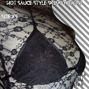 HTF Hot Sauce Style Sexy Black Lace Tiny Skimpy Triangle String Bikini XS Lolita
